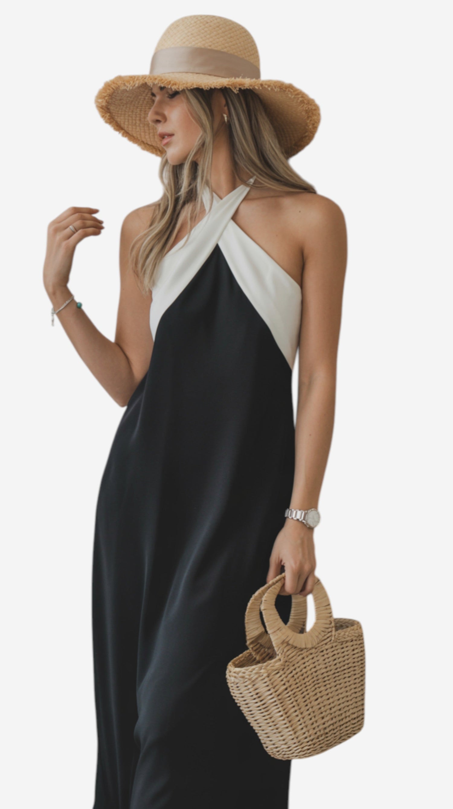 María | Elegant kjole med åben ryg og moderne kryds-hals