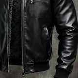 Hernando - Varm læderjakke i sort foret med sherpa