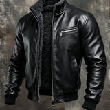 Hernando - Varm læderjakke i sort foret med sherpa