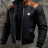 Ramiro - Sort quilted jakke med læder skuldre